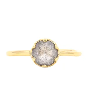 1.07ct Rosecut Salt & Pepper Diamond 6-Prong Low Profile Ring With Plain Rounded Band in 18K Yellow Gold