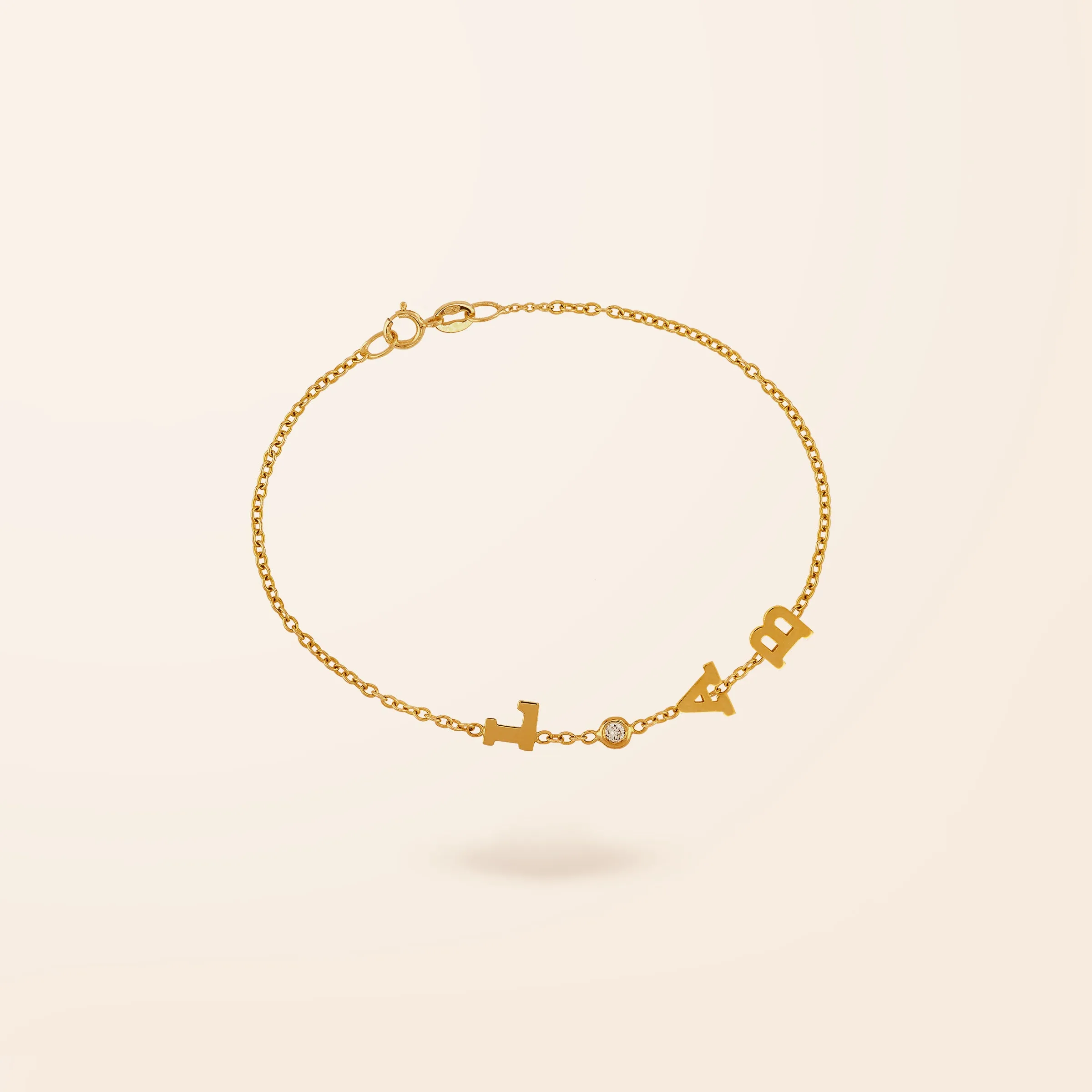 14K Gold Initial and Diamond Bezel Bracelet