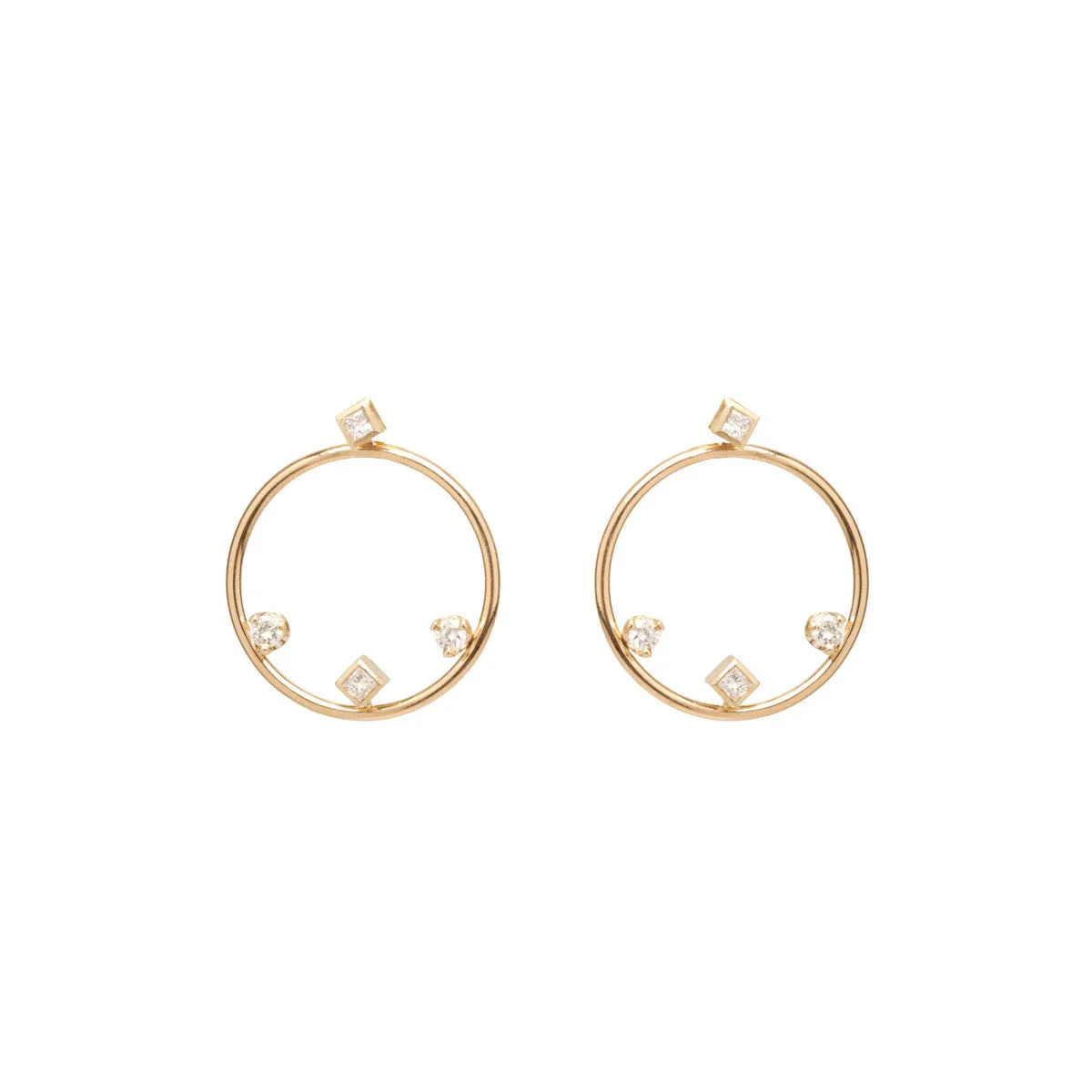 14k Mixed Diamond Medium Circle Jacket Earrings - SALE