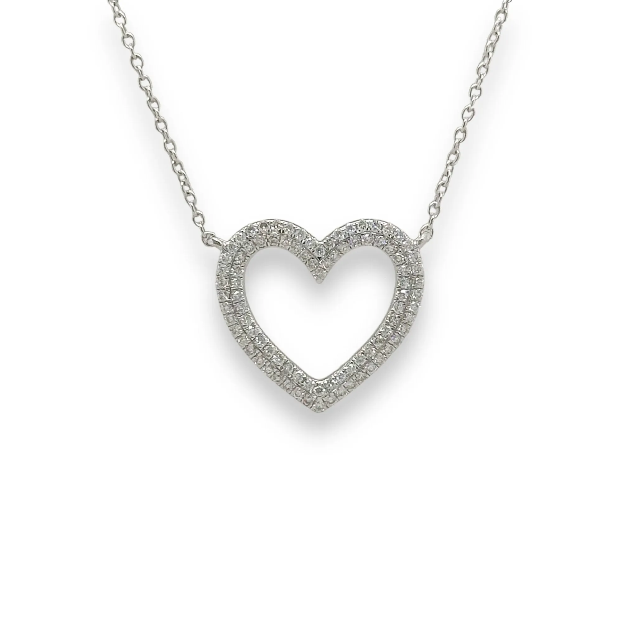 14K W Gold 0.30ctw Open Pave Diamond Heart Pendant