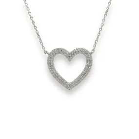 14K W Gold 0.30ctw Open Pave Diamond Heart Pendant