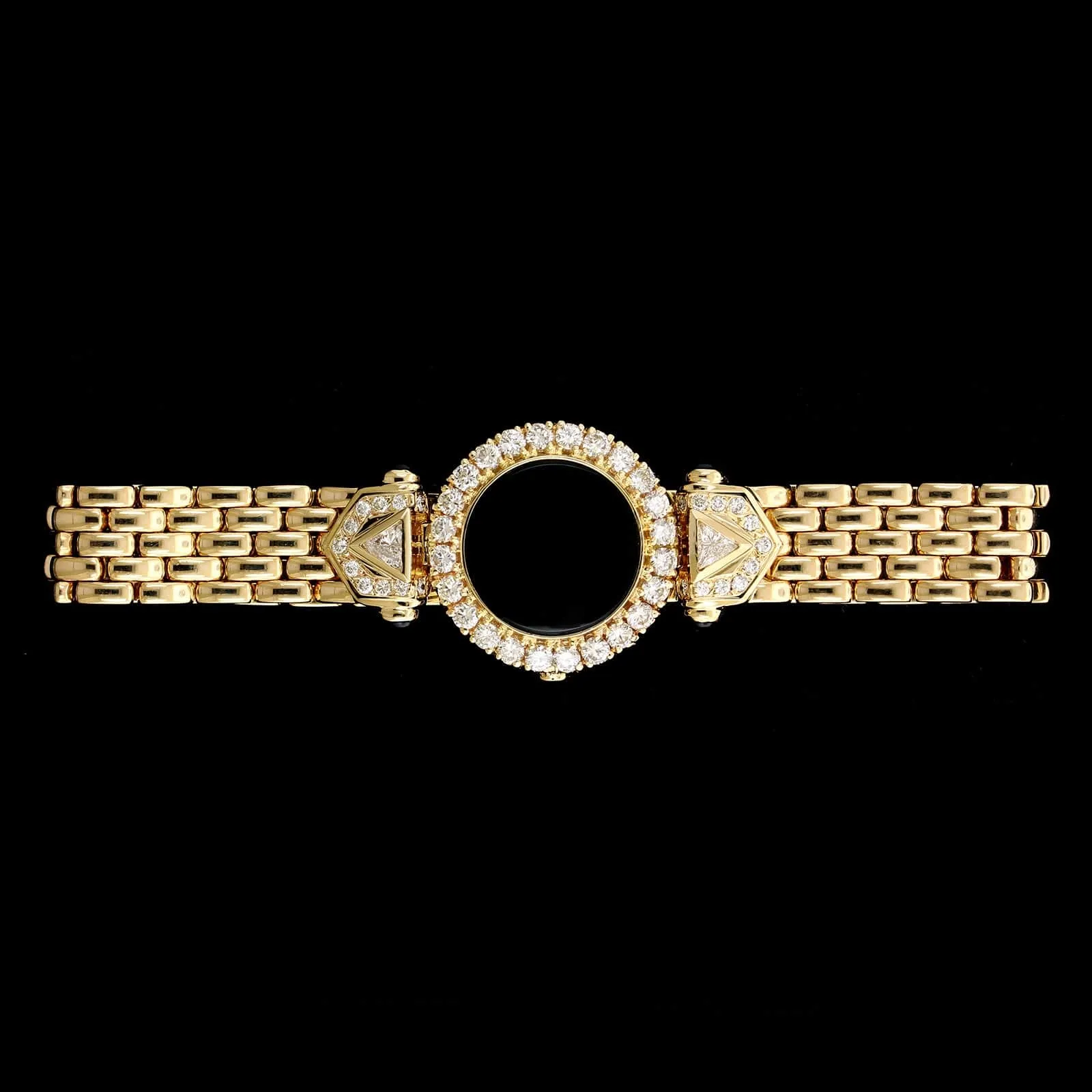 14K Yellow Gold Estate Onyx and Diamond Bracelet