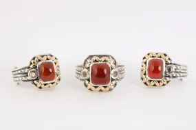 925 Silver 14k Yellow Gold Ring & Earring Set 2.29tcw Garnet Size 10.5 (24.38g.)