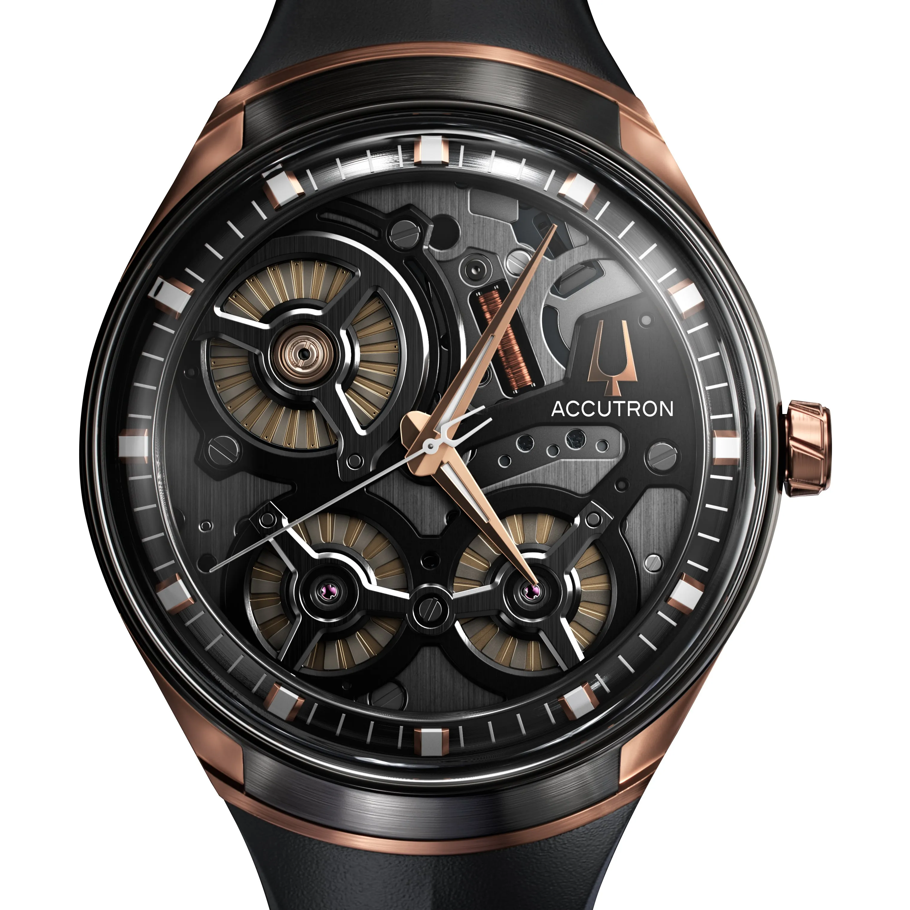 Accutron DNA Electrostatic Open Face Rose Gold Black Dial Watch 2ES8A002