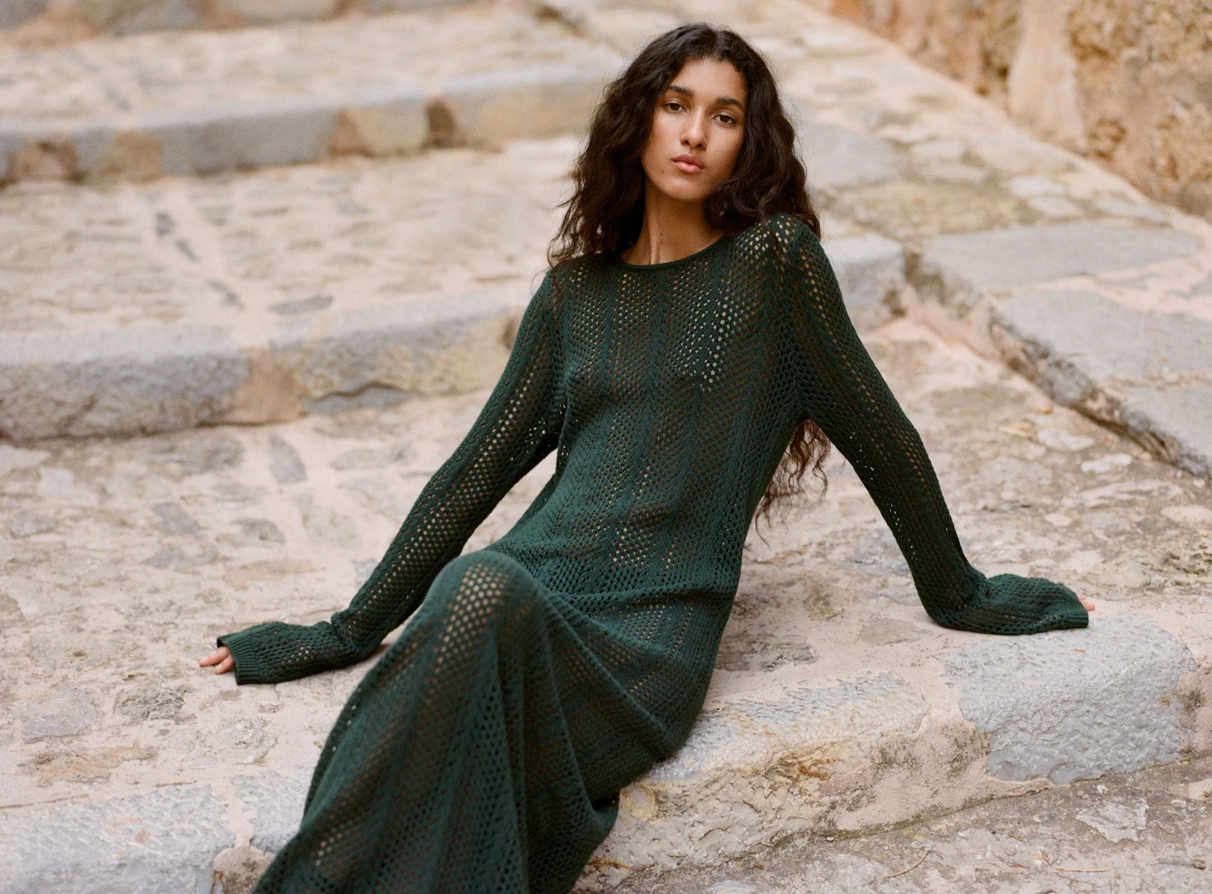 ARLO LONG SLEEVE MAXI DRESS - DEEP FOREST