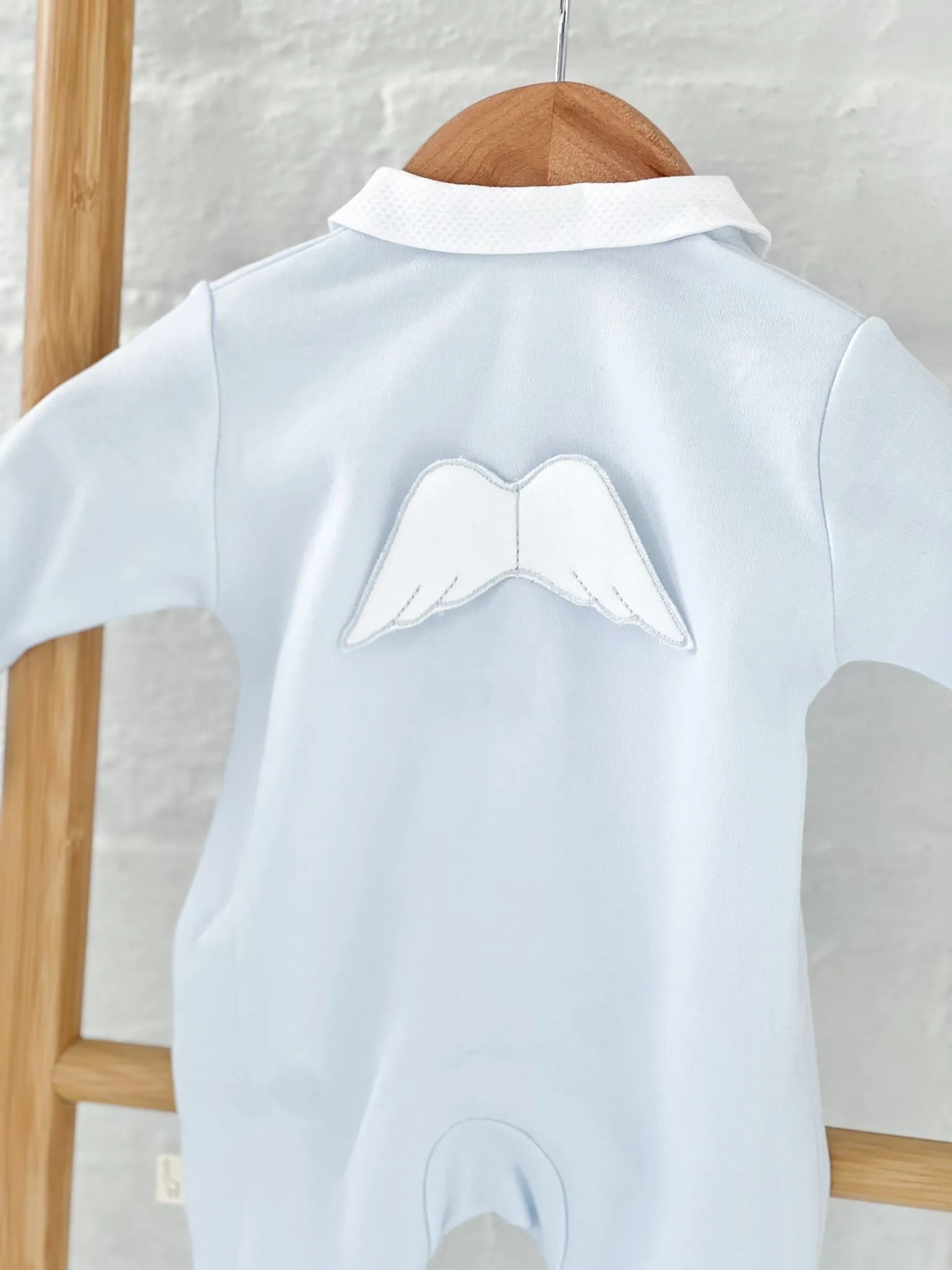 BabyGi Blue Cotton Angel Wing Peter Pan Baby Grow