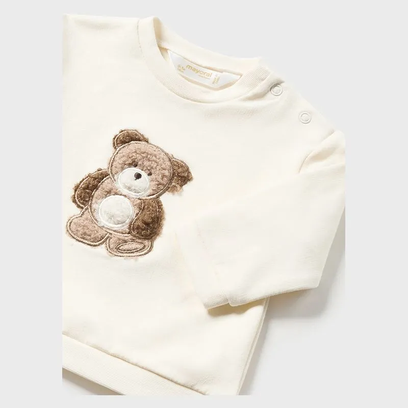 Beige Bear Graphic Overalls Outfit