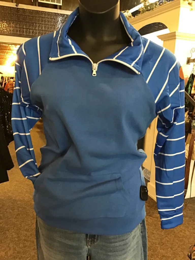 Blue Striped Quarter Zip Sweatshirt - Small to 3X