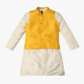 Boy's Regular Fit Jacquard Kurta & Pant with Jacket Set