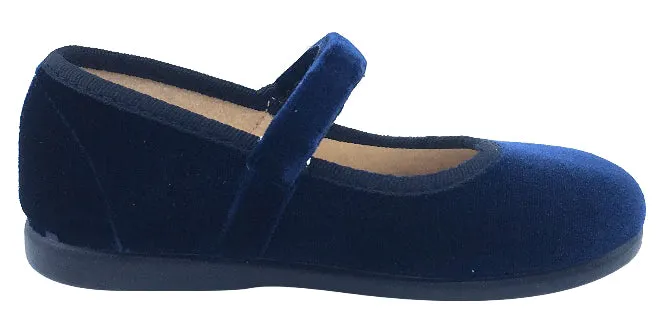 ChildrenChic Girl's Hook and Loop Mary Jane, Navy Blue Velvet