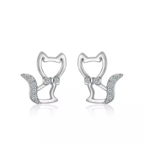 Cubic Zirconia Tail Cat Earrings in Solid 925 Sterling Silver and 18K Gold Plating