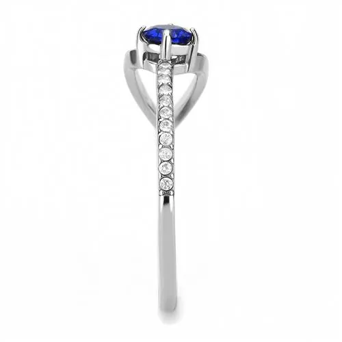 DA121 High polished (no plating) Stainless Steel Ring with AAA Grade CZ in London Blue