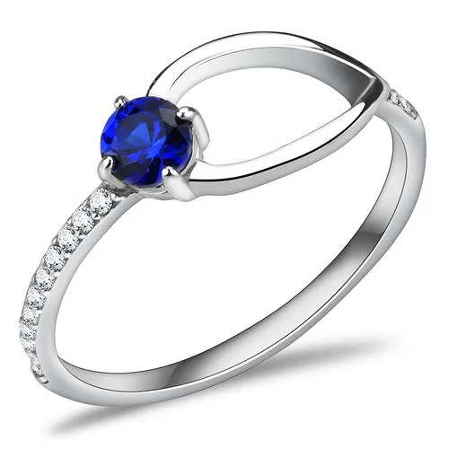 DA121 High polished (no plating) Stainless Steel Ring with AAA Grade CZ in London Blue