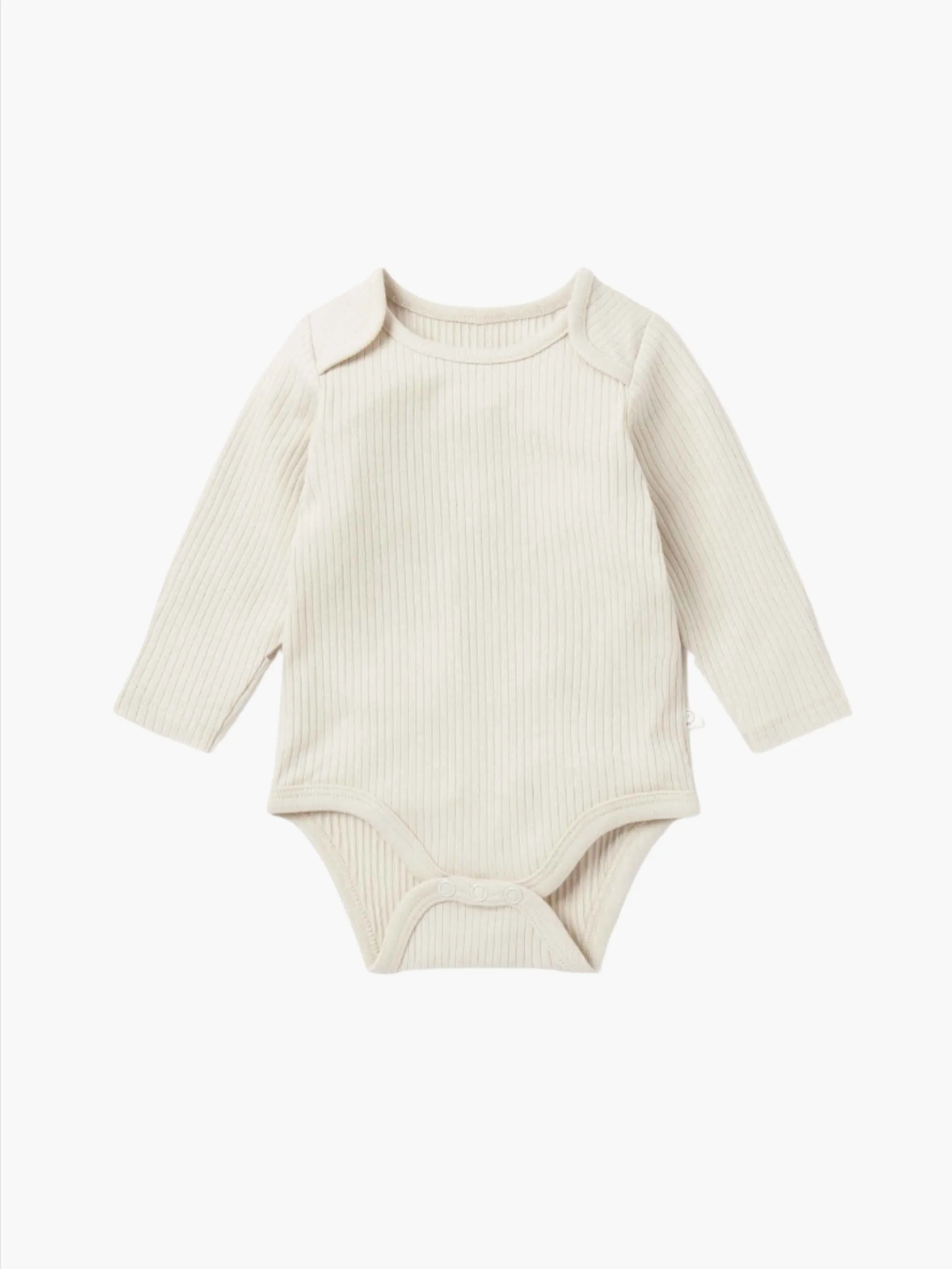 Ecru Ribbed Long Sleeve Bodysuit