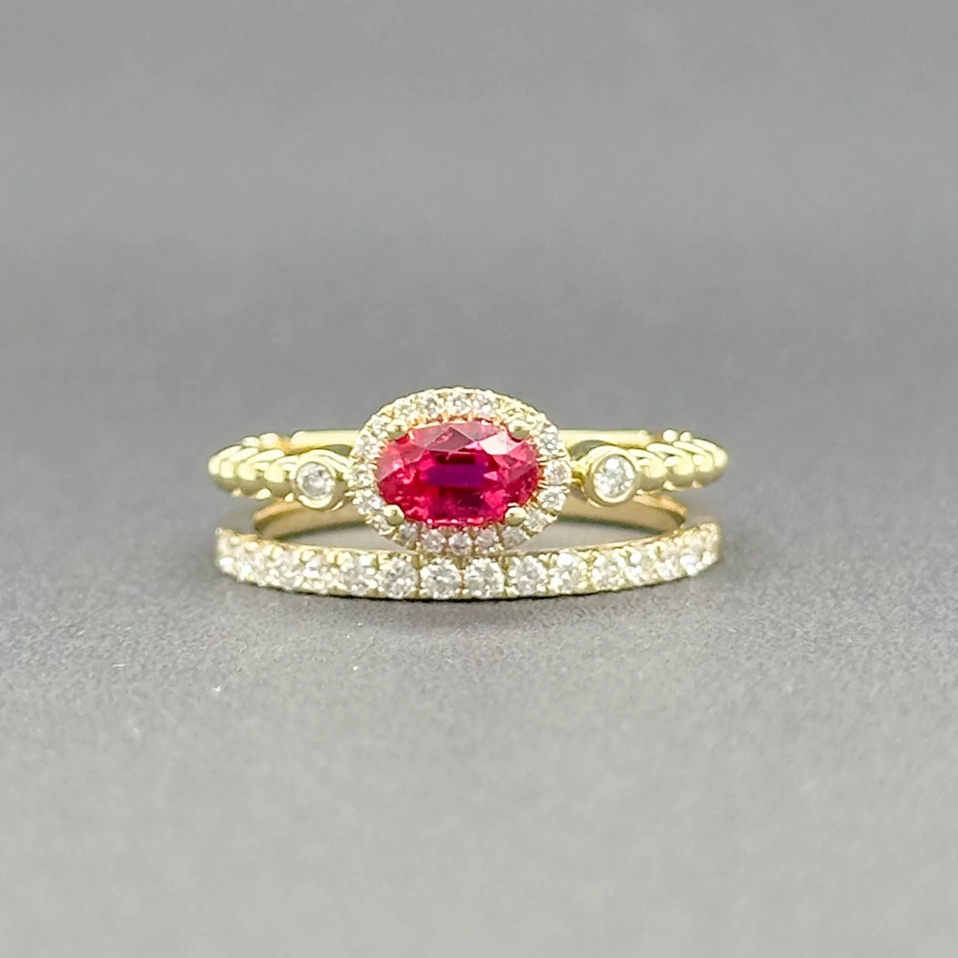 Estate 14K Y Gold 0.33ct Ruby & 0.45ctw H/SI1-2 Diamond Double Row Ring