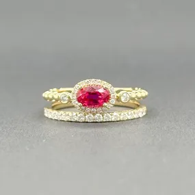 Estate 14K Y Gold 0.33ct Ruby & 0.45ctw H/SI1-2 Diamond Double Row Ring