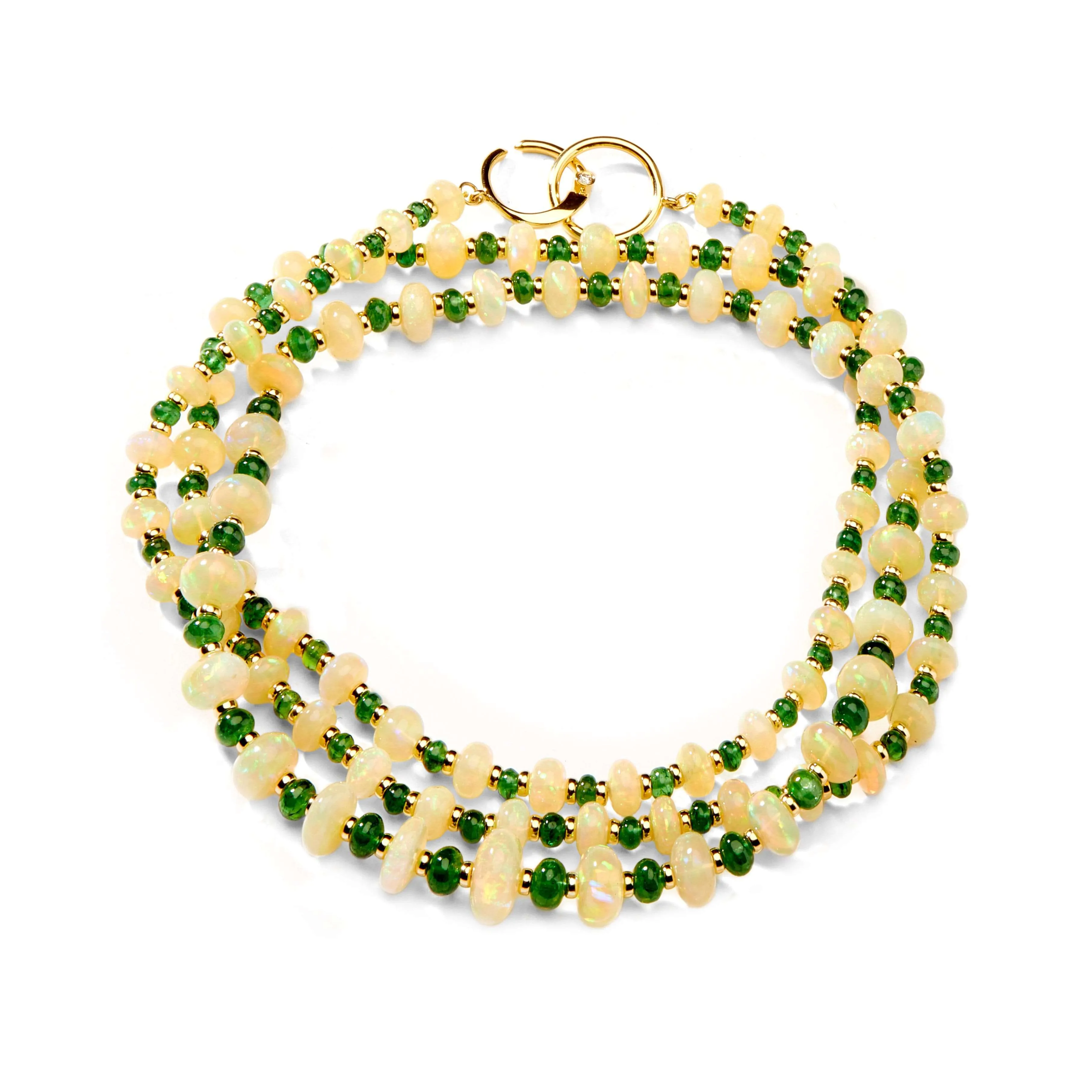 Ethiopian Opal and Tsavorite Mogul Bead Necklace