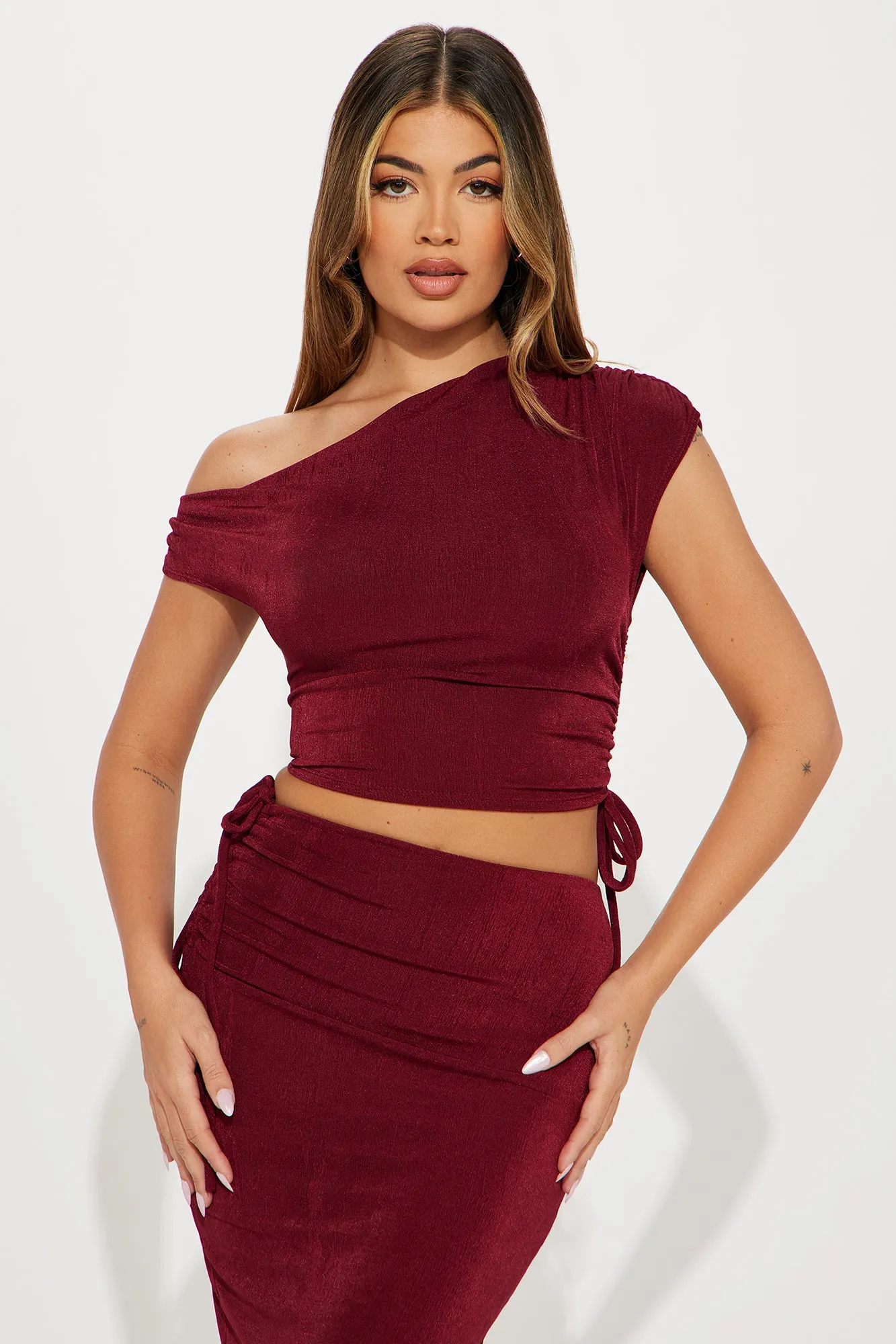 Feelin' It Slinky Skirt Set - Burgundy