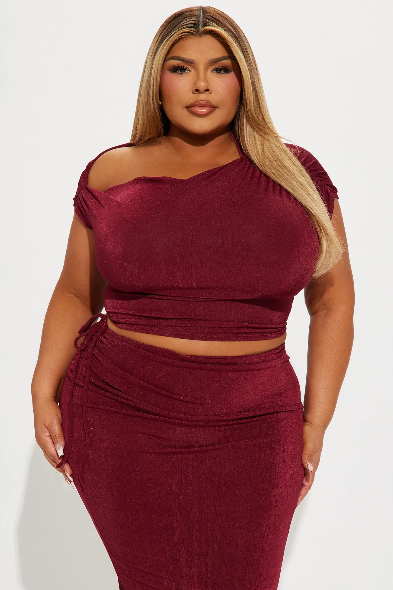 Feelin' It Slinky Skirt Set - Burgundy