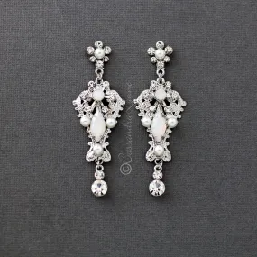 Filigree Opal and Pearl Wedding Earrings