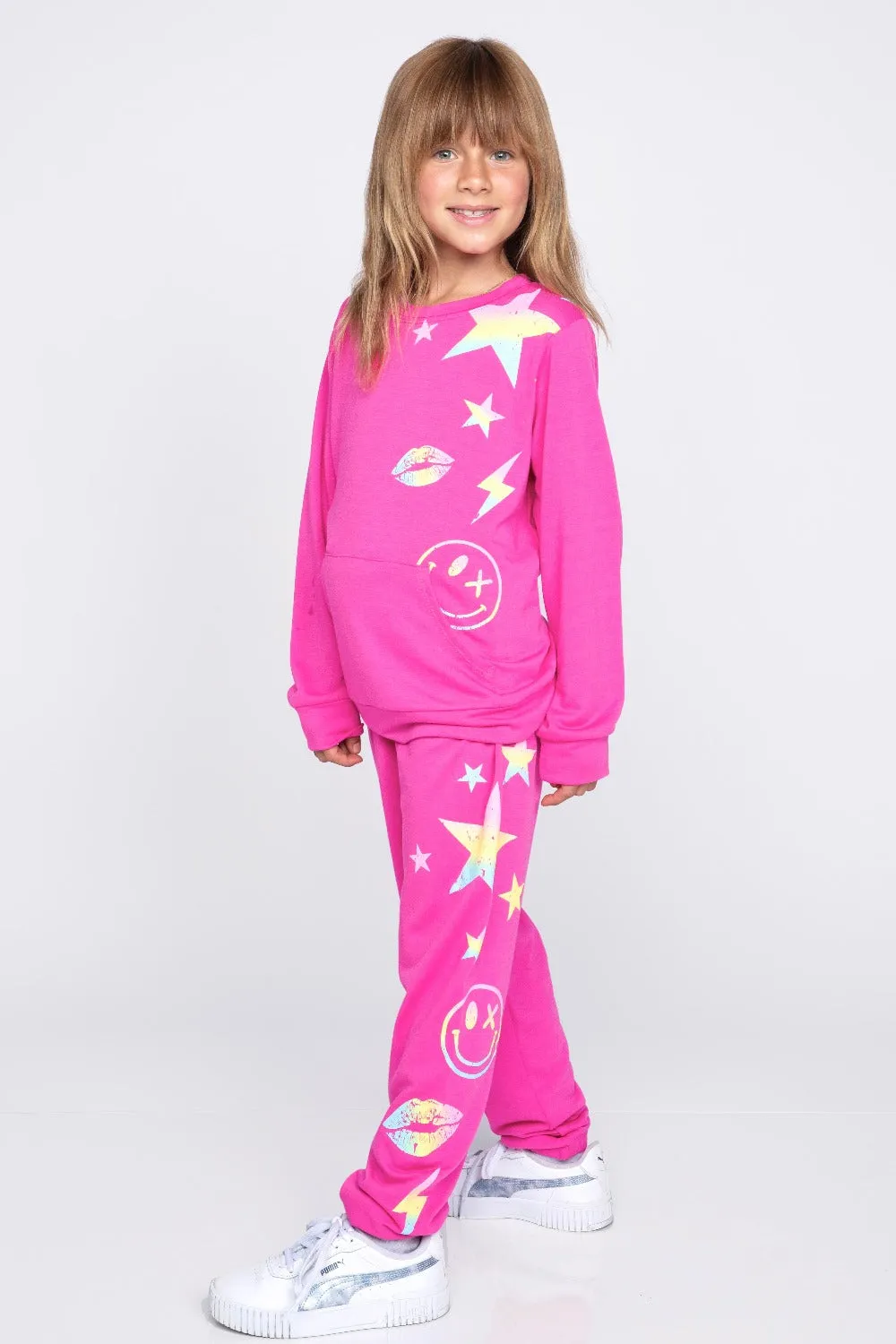 French Terry Cozy Sweatpant - Bright Fuchsia Mixed Elements