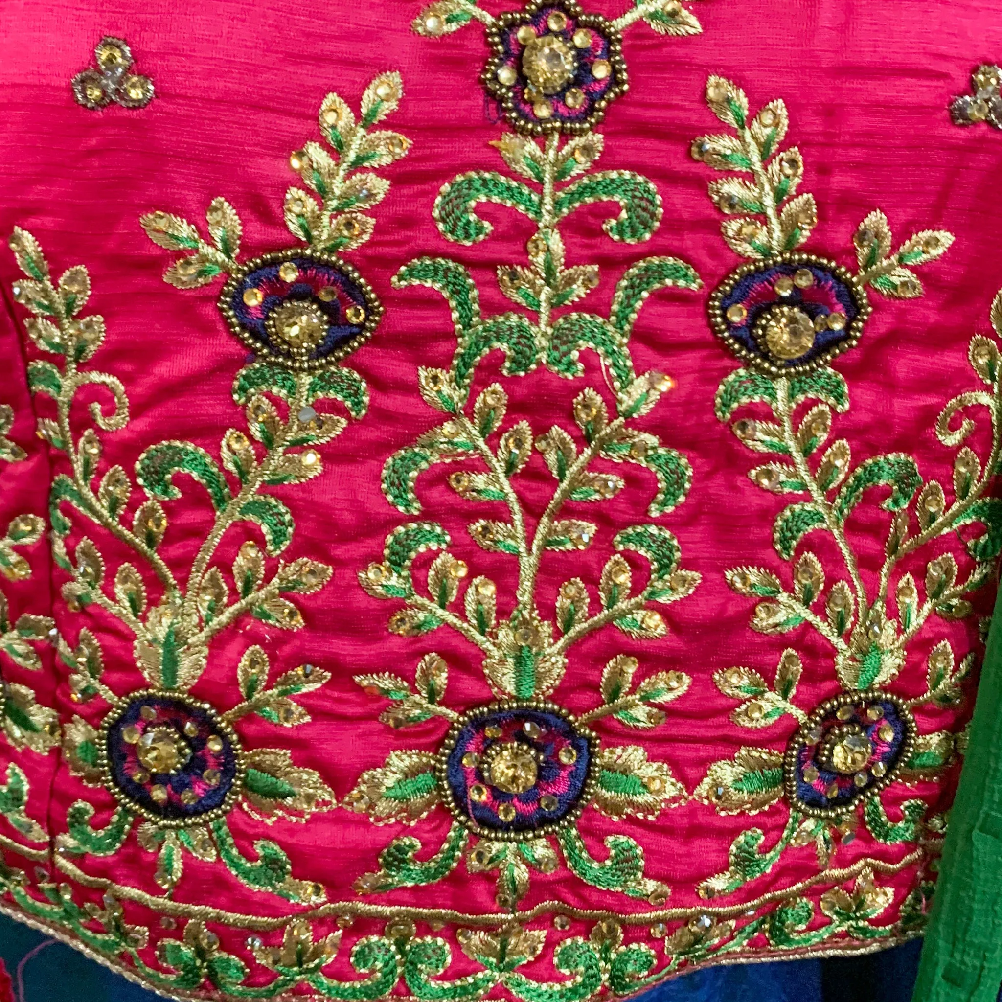 Gorgeous Bright Pinkish and Blue Lehenga with Embroidery work