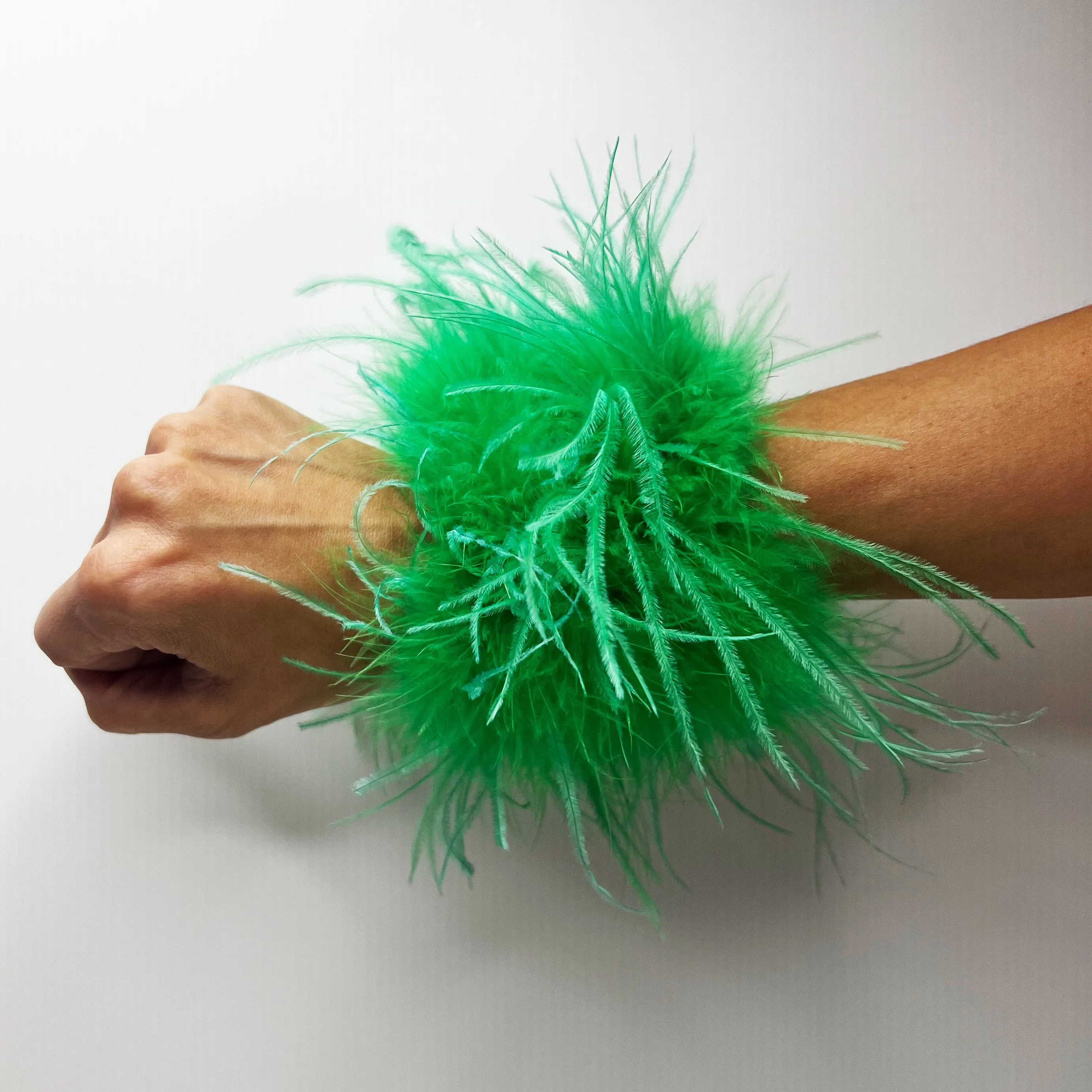 Green Natural Ostrich Feather Cuffs