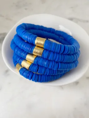 Heishi Color Pop Bracelet Royal Blue Gold Barrel