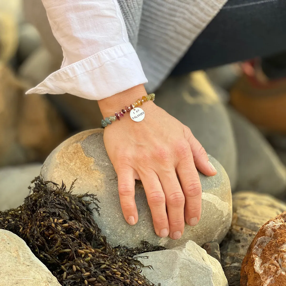 I am Balanced Affirmation Bracelet with Tourmaline to Help Live in Harmony