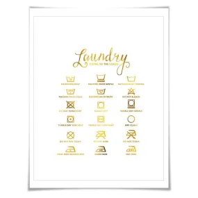 Laundry Symbols Gold Foil Art Print. 7 Foil Colours. Laundry Room Poster. Laundry Rules Procedures Sign