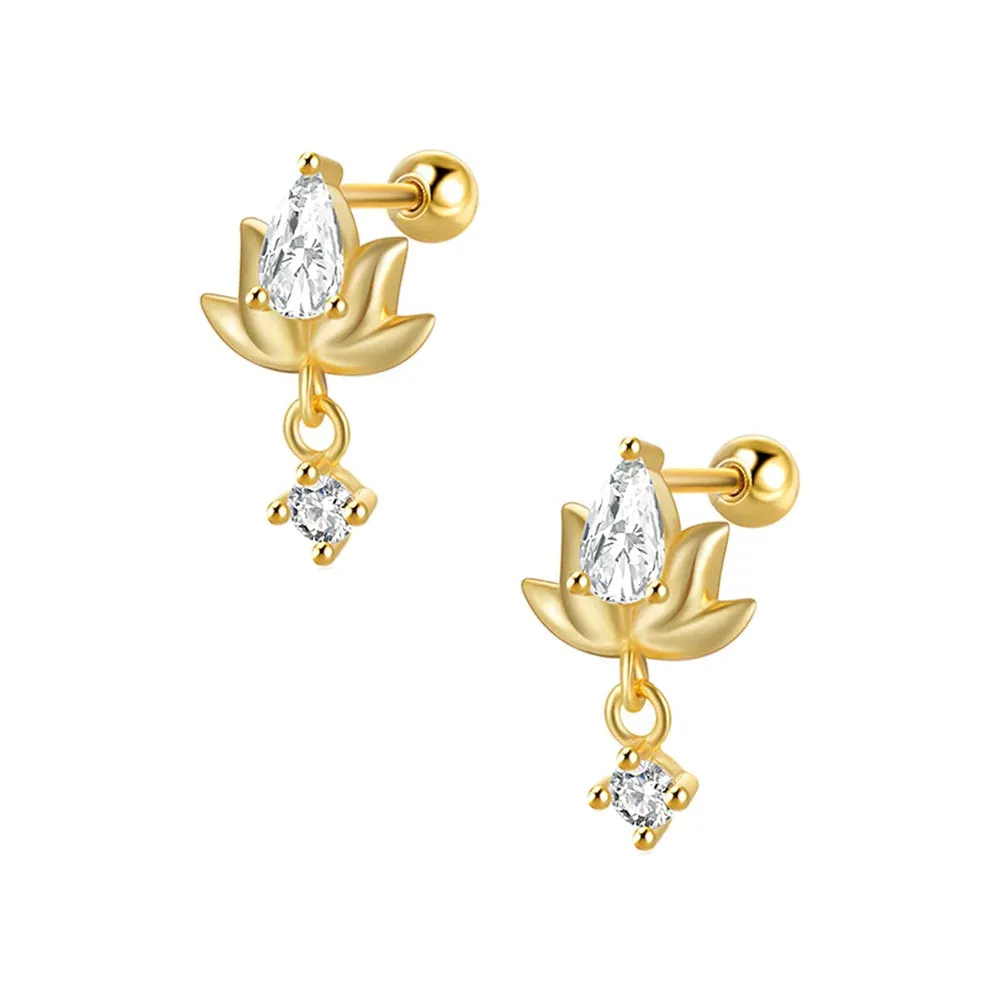 Lotus Internal Thread Ball Back Stud Earrings