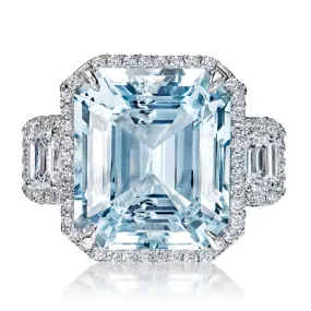 Lyndy 23 Carat AA Aquamarine Emerald Cut Lab Grown Blue Diamond Engagement Ring in 14k White Gold By Mike Nekta