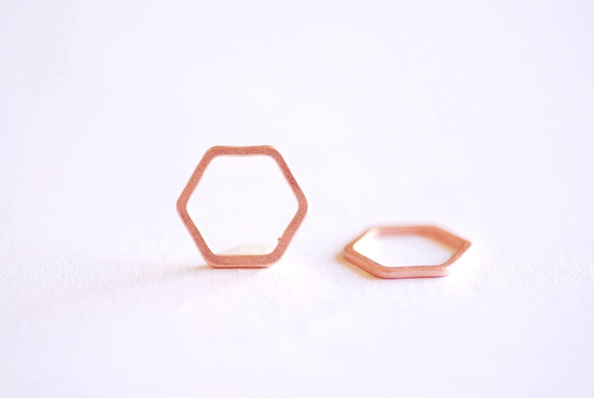 Matte Pink Rose Gold Hexagon Connector Charm- 22k Gold plated Sterling Silver, jump ring, hexagon frame spacer link, honeycomb,Geometric,362