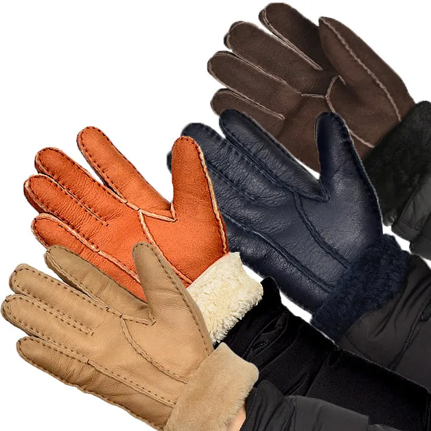 Mens Leather Gloves for Winter Fleece Lined Sheepskin Fur Gifts