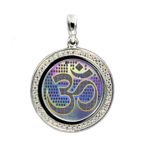 Om with Gita in Hand Embedded Crystals Pendant