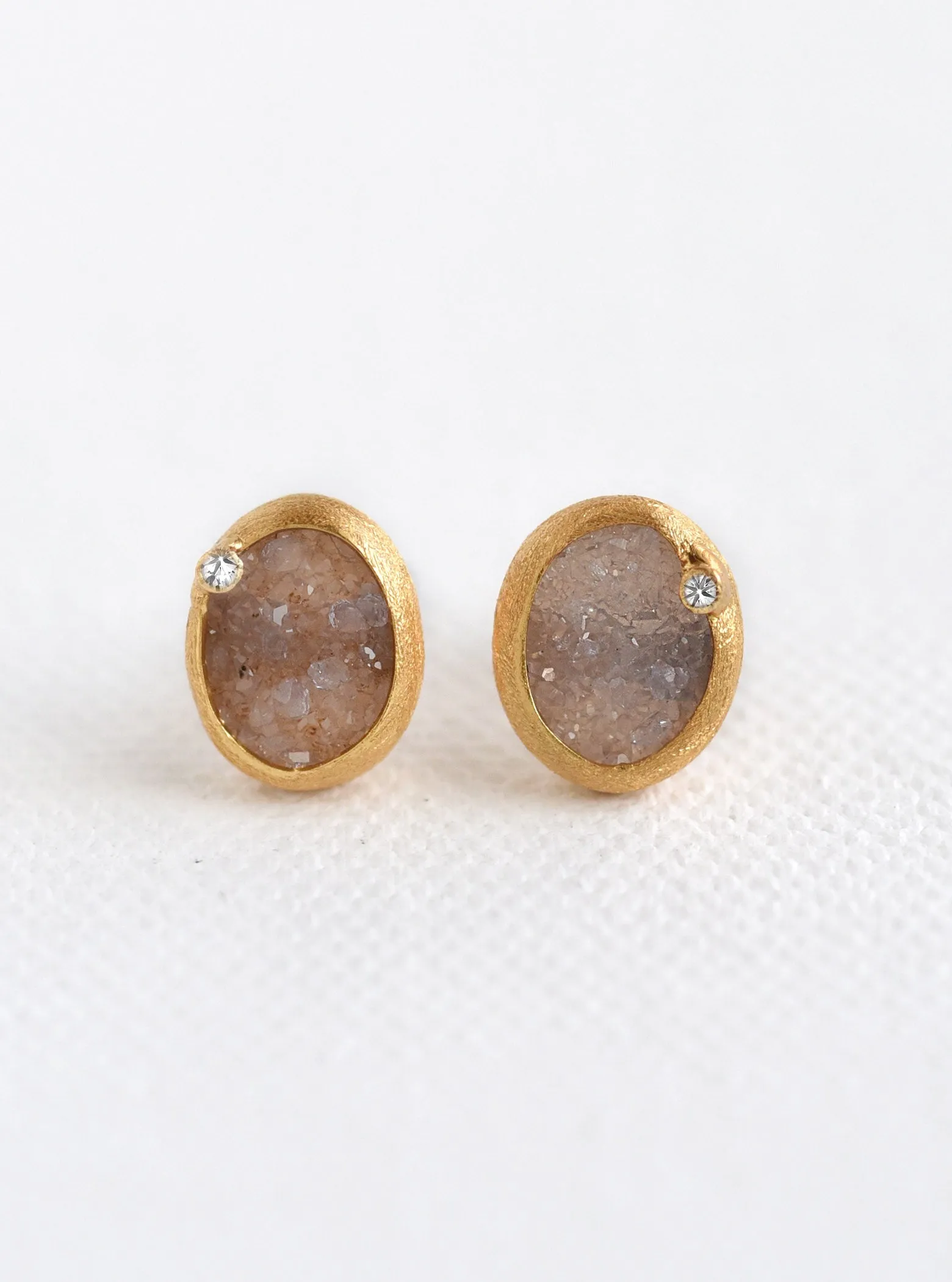 Oval Druzy With Genuine Diamond Earring