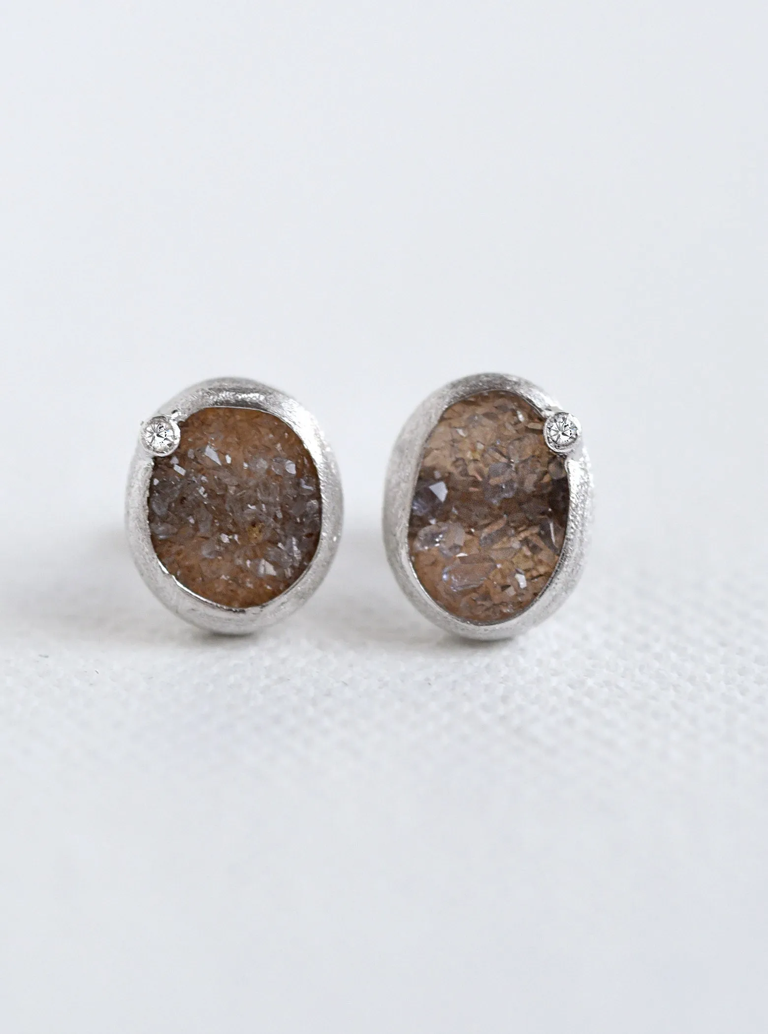 Oval Druzy With Genuine Diamond Earring