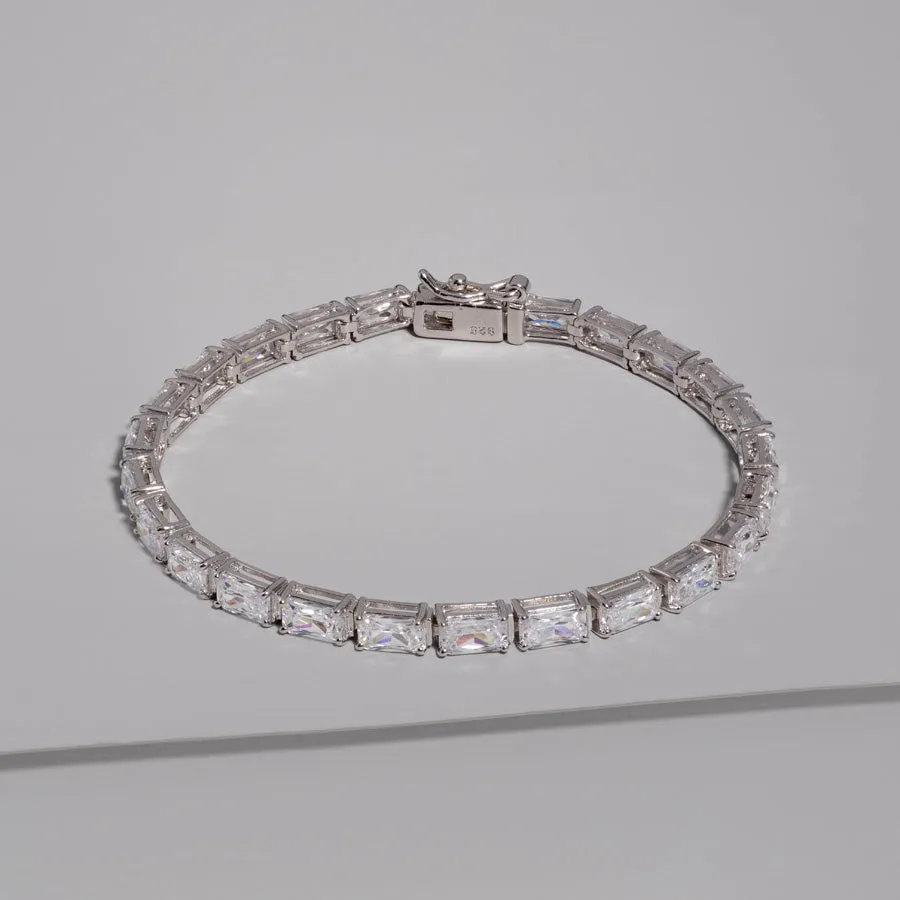 Pave 925 Sterling Silver Baguette Tennis Bracelet