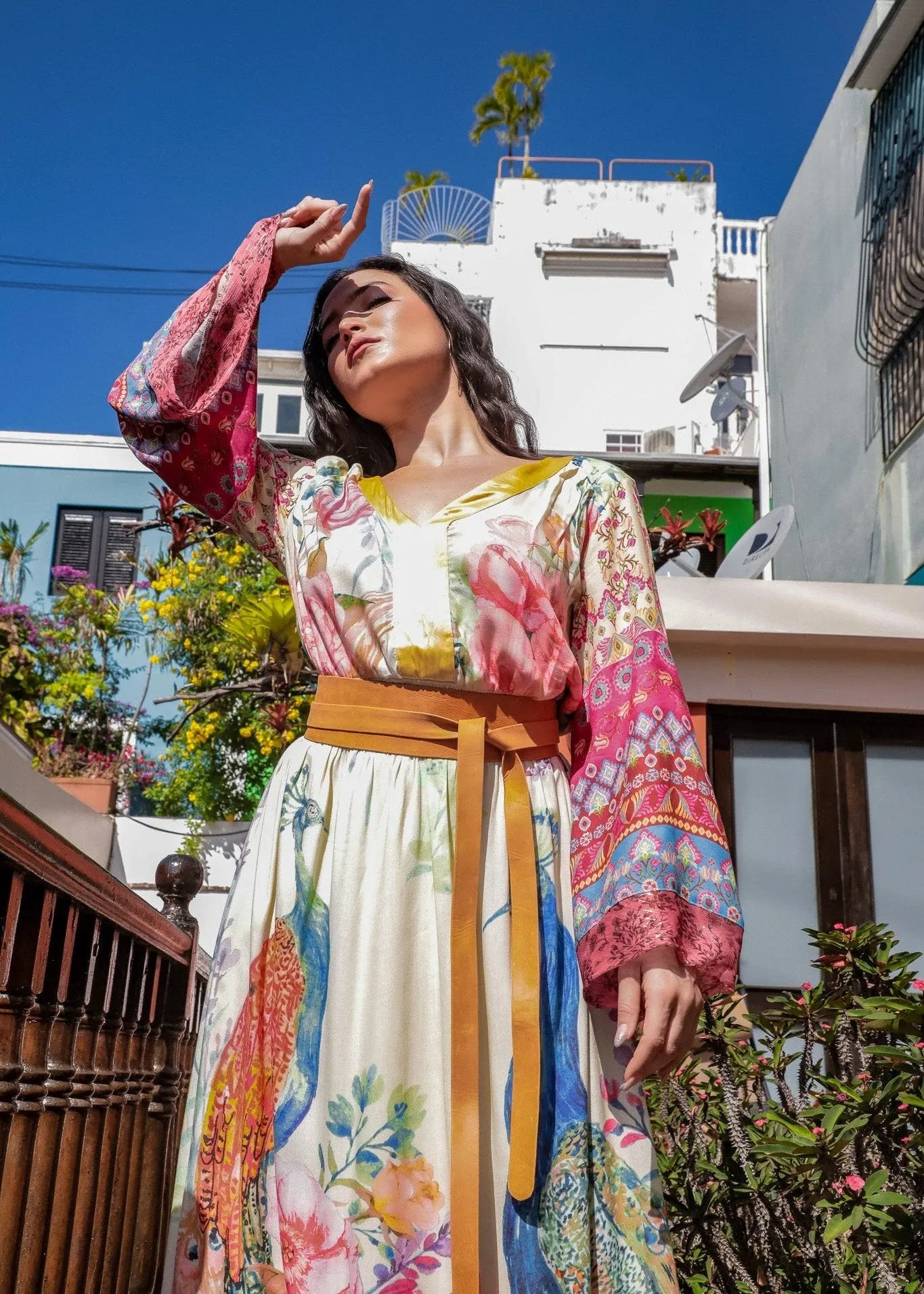 Peacock Paradise Maxi Dress - Cream