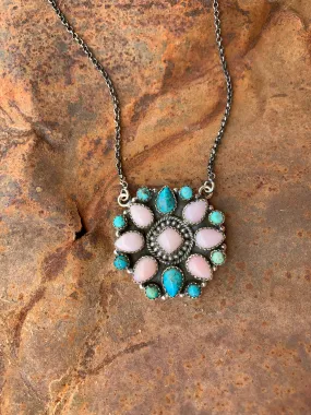 Pink Opal & Turquoise Cluster necklace