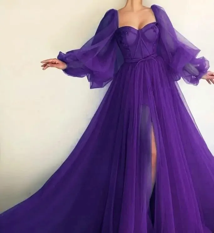 Puffy Sleeve Tulle Prom Dress