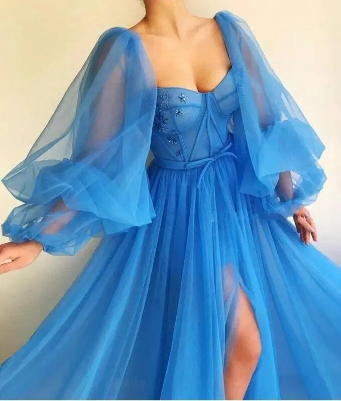 Puffy Sleeve Tulle Prom Dress