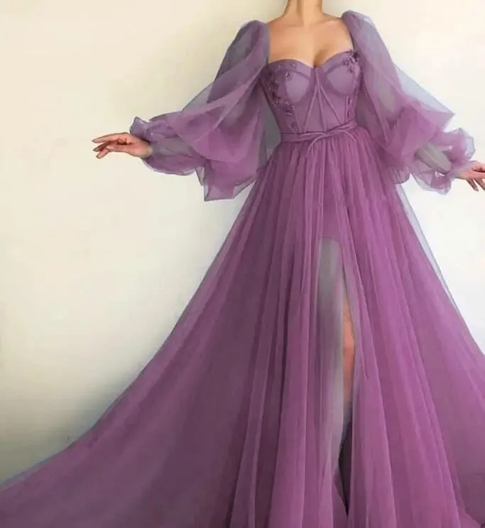 Puffy Sleeve Tulle Prom Dress