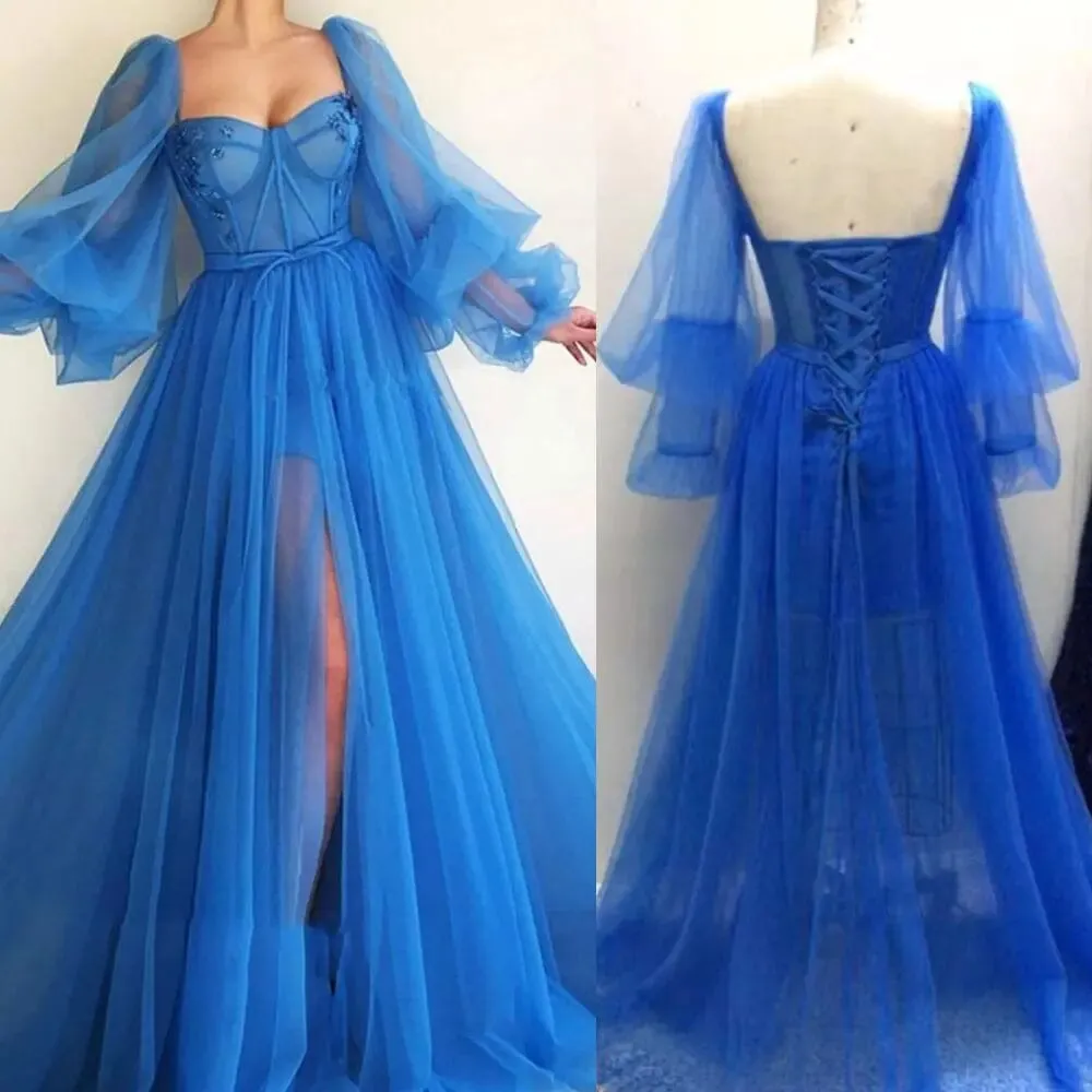 Puffy Sleeve Tulle Prom Dress