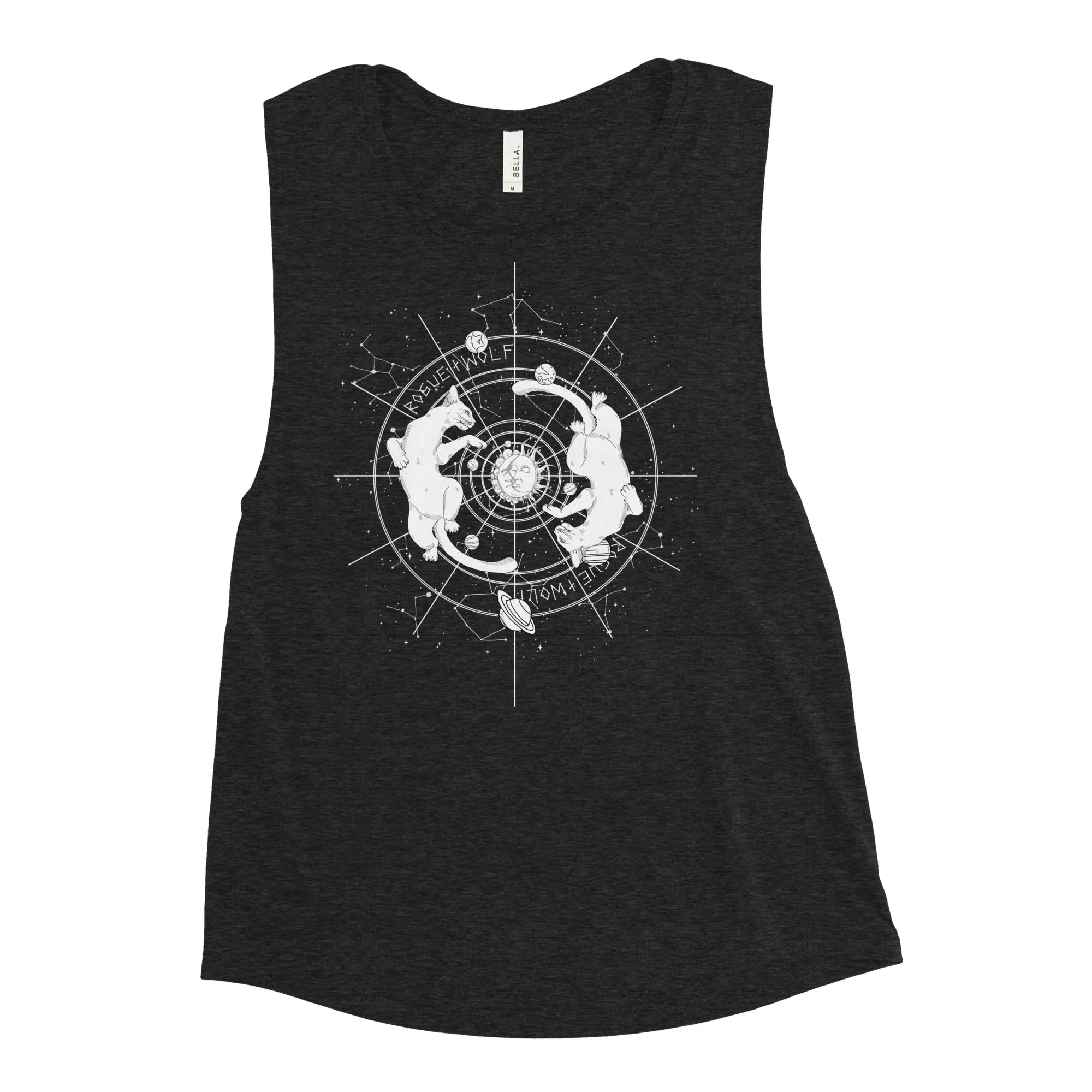 Purr Nebula Muscle Tank Top - Relaxed Fit Tee with low cut armholes, Gym Yoga Essentials, Witchy Vegan Activewear, Goth Sportwear