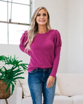 Sandi Corded Long Sleeve Bubble Sleeve Top - Fuchsia FINAL SALE