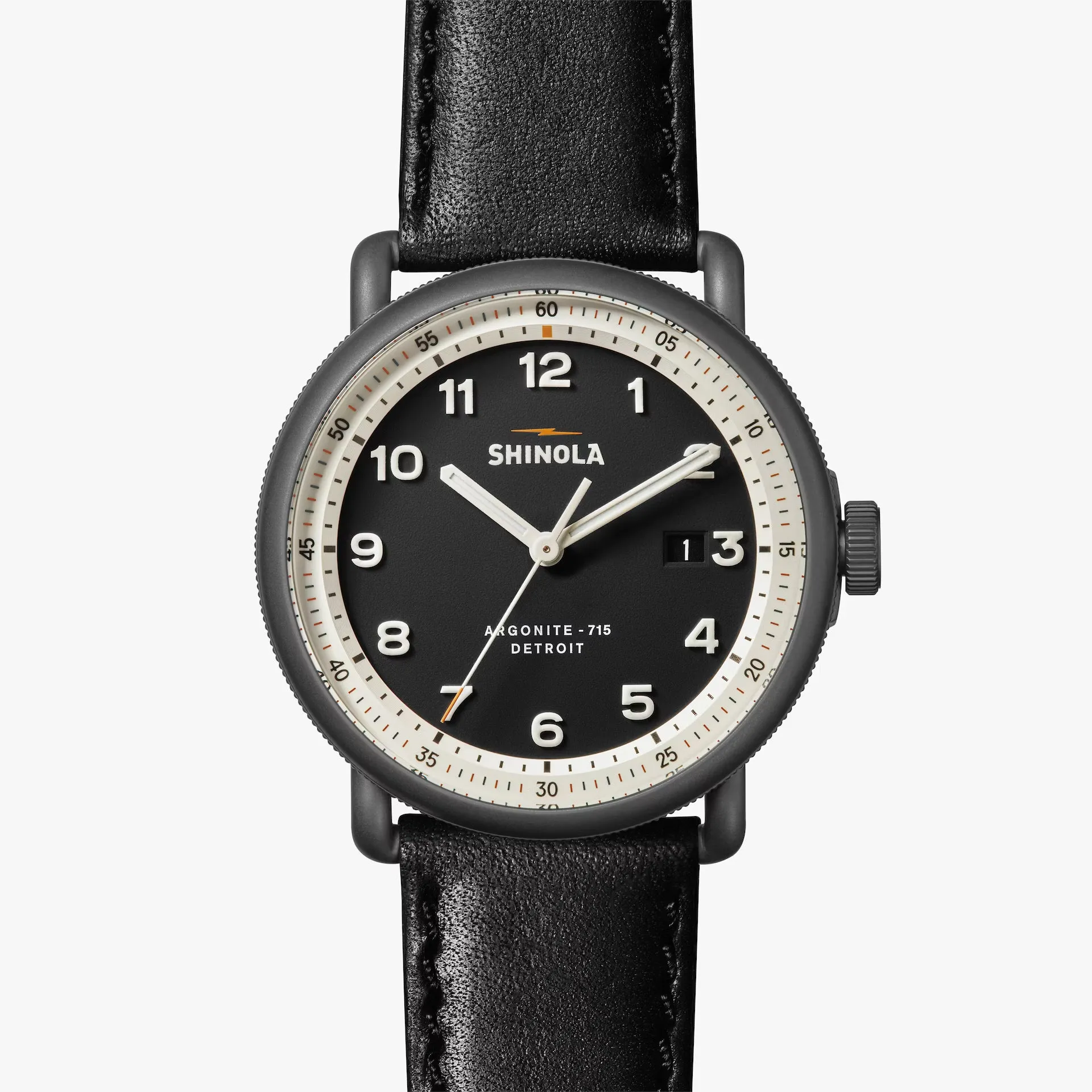 Shinola Canfield Model C56 Quartz 43MM Black Dial Black Leather Watch S0120273239