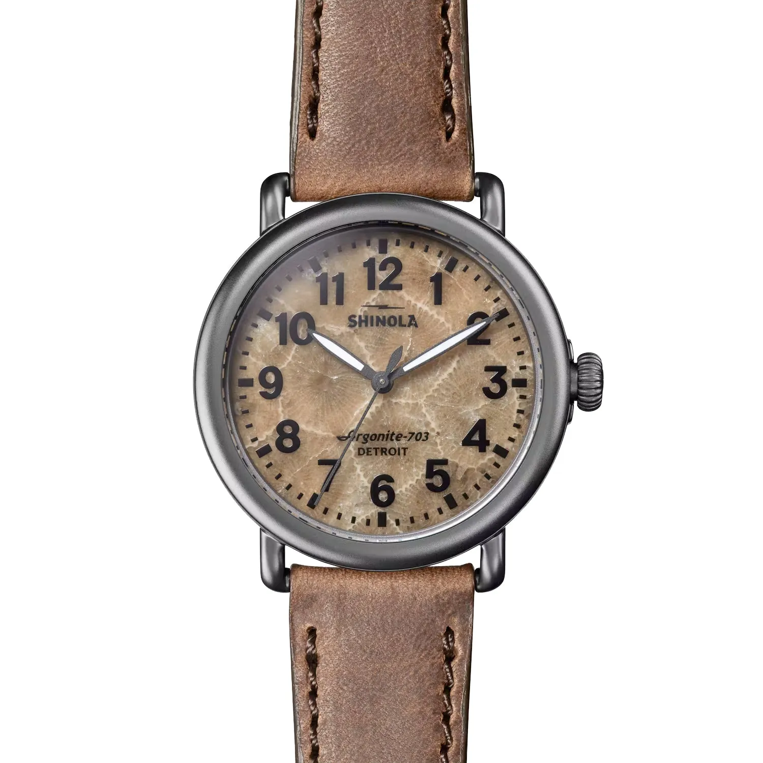 Shinola Runwell 41mm Petoskey Stone Dial British Tan Leather Detroit Watch S0120245779