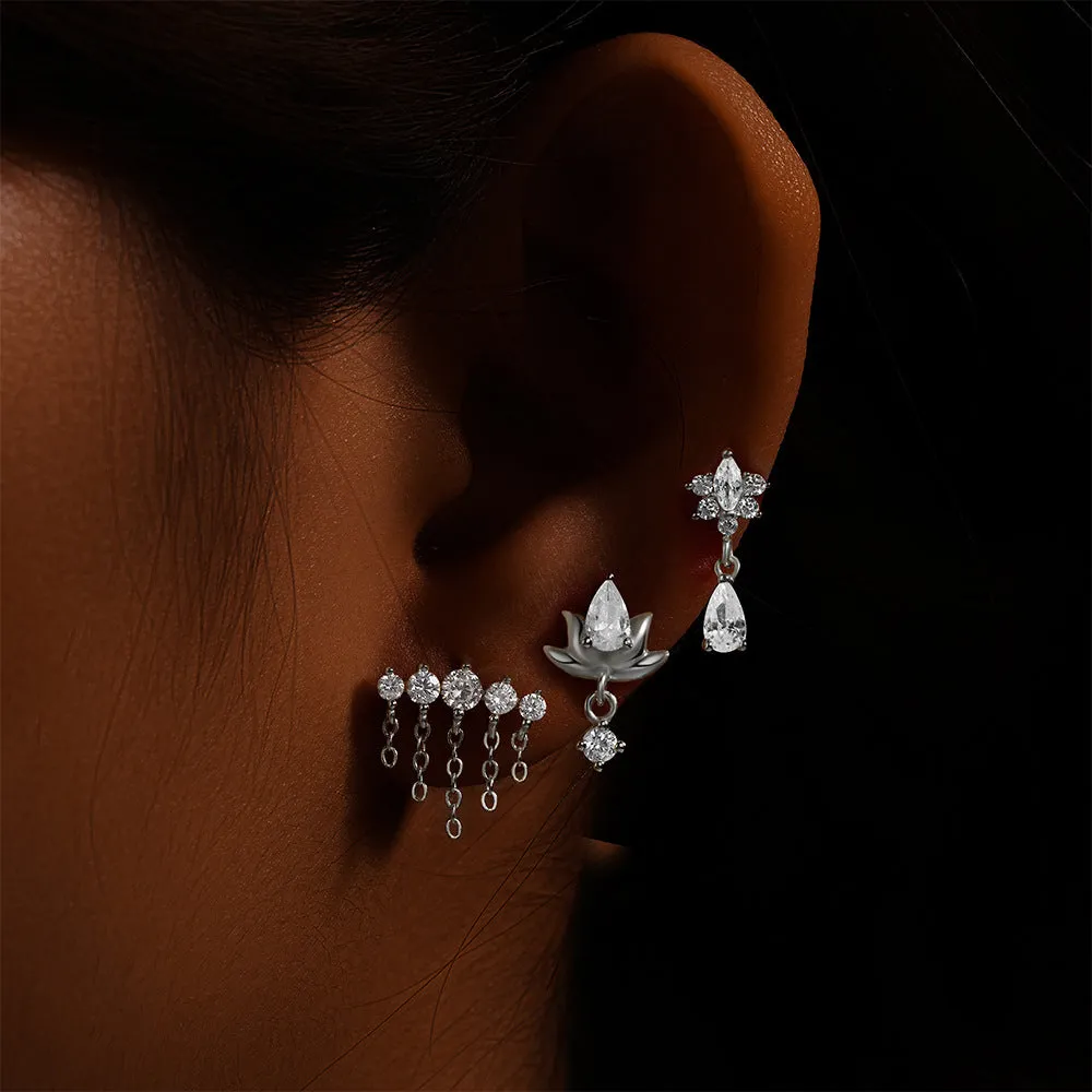 Short Chain Tassel Zircon Ball Back Earrings