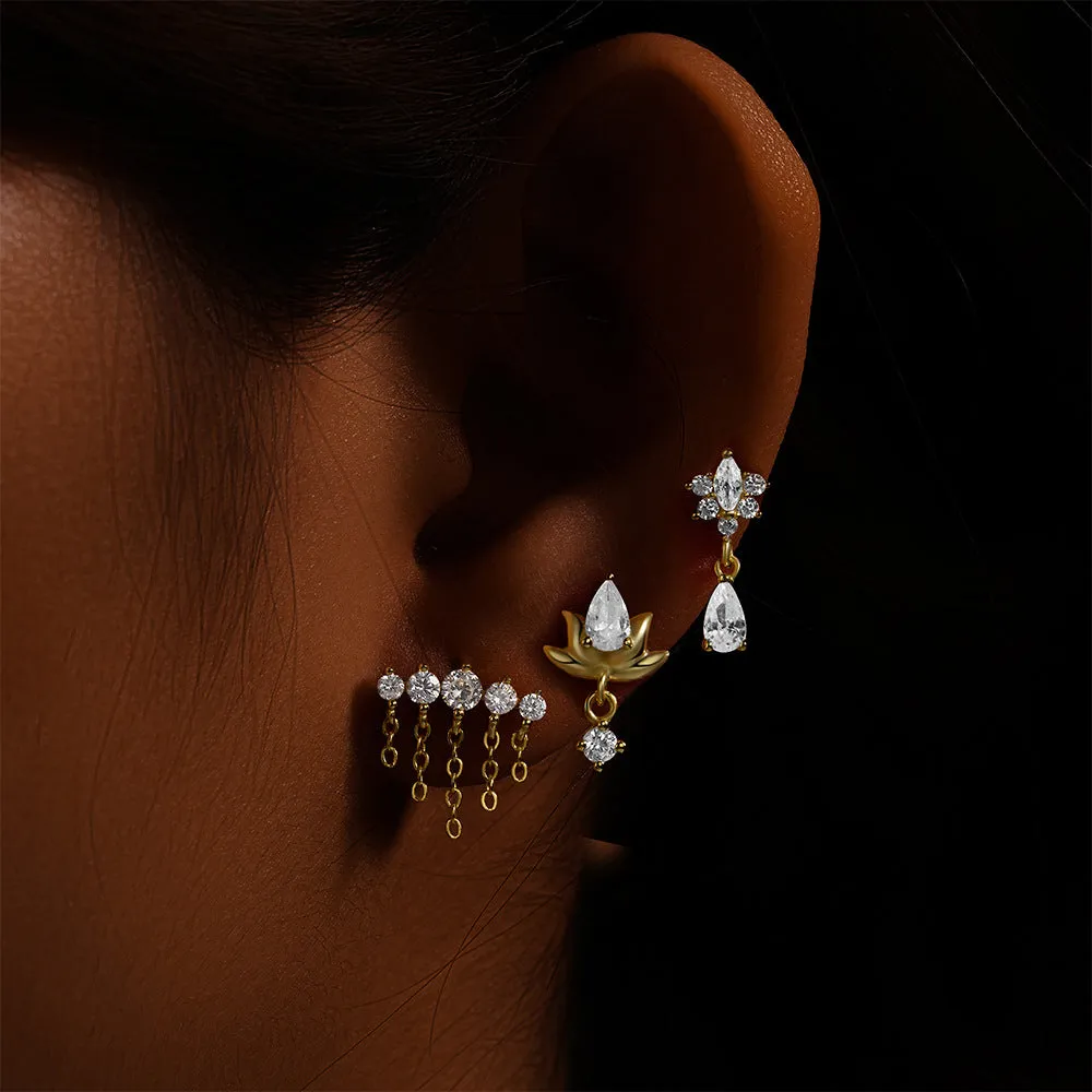 Short Chain Tassel Zircon Ball Back Earrings